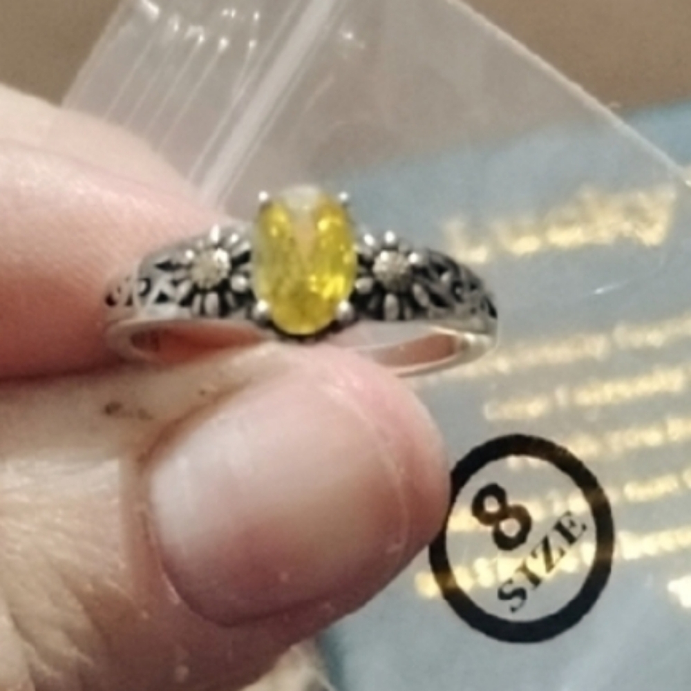 Gemstone Silver Sunflower Ring 925 - image 1